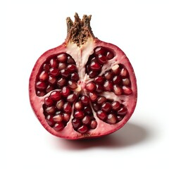 Fresh Pomegranate Half with Ruby Seeds Isolated on White Background
