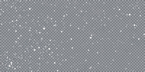 Realistic falling snow overlay on transparent background for winter season