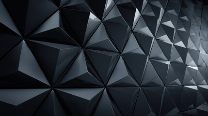 Abstract Geometric Textured Wall: A close-up view of an intricately designed wall with a repeating geometric pattern of dark, triangular shapes creating depth and dimension.