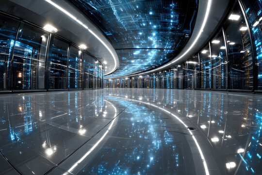 Futuristic Server Room with Glowing Data Streams - Powered by Adobe