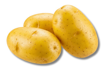 Three Fresh Yellow Potatoes on a Dark Backdrop