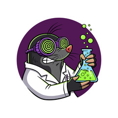 Mad Mole Scientist Holding Chemical Flask Vector Illustration