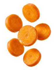 Six Bright Orange Carrot Slices Floating in a Void