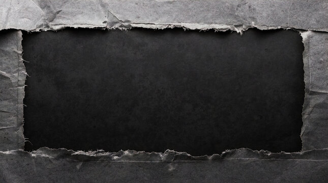 Torn paper background with rough textured edges and a dark central space, high-contrast grunge design suitable for banners, layouts, text placement and creative graphic compositions