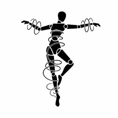 Stylized Humanoid Figure with Spirals and Articulated Joints.