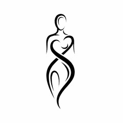 Stylized Female Figure with Heart Shape Abstract Line Art.