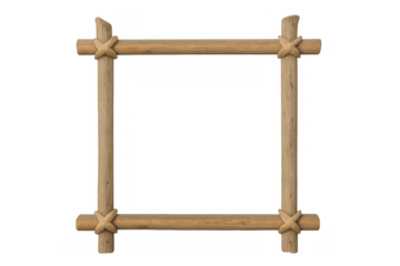 Bamboo wood frame with rope ties simulating a natural, rustic, and decorative border on transparent background