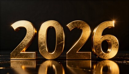 Bright, Textured Gold Numbers Forming the Year 2026 on a Dark Background