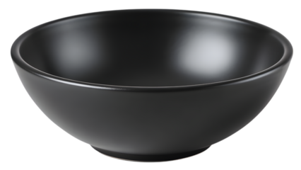 A simple matte black ceramic bowl with a smooth finish and rounded edges perfect for serving food or as a decorative element isolated on transparent background