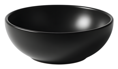 A simple modern matte black ceramic bowl with a smooth finish perfect for serving food or as a decorative element isolated on transparent background