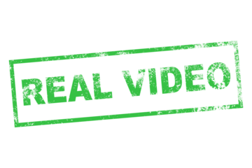 REAL VIDEO stamp sign, vintage real not ai-generated video green seal sign illustration in PNG isolated on transparent background