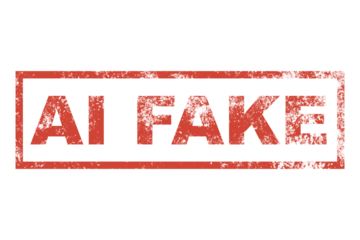 AI FAKE stamp sign, vintage AI fake news seal sign illustration in PNG isolated on transparent background