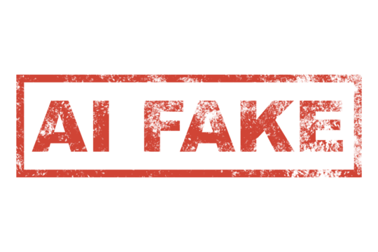 AI FAKE stamp sign, vintage AI fake news seal sign illustration in PNG isolated on transparent background