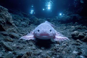 Smiling blobfish on the ocean floor