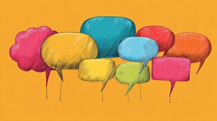 Vibrant collection of colorful speech bubbles promoting communication and dialogue, perfect for social media, marketing, and modern creative projects