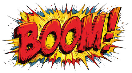 Comic book style boom explosion sound effect isolated on transparent background