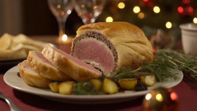 Ein aufgeschnittener Beef Wellington