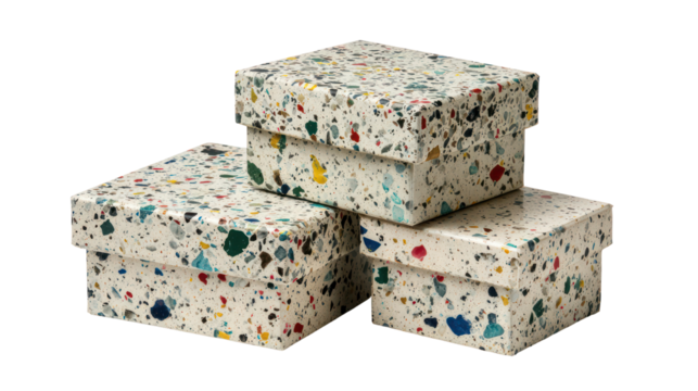 Three small decorative boxes stacked together isolated on transparent background