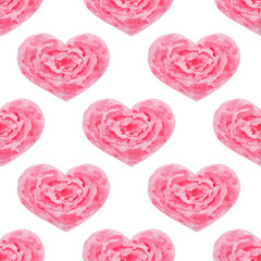 Seamless watercolor pattern with hand-drawn illustration of cute pink hearts. Valentine's Day, weddings.