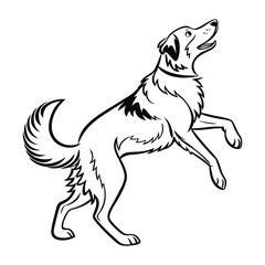 Obraz premium Outline of a happy dog jumping and looking up with its mouth open, isolated Vector