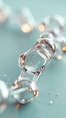 A crystal clear glass bottle captured in soft aqua water with delicate highlights and bubbles.