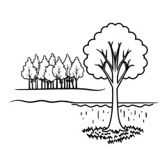 Adobe Illustrator Artwork CAD Drawings. Minimal style cad tree line side view, set of graphics trees elements outline symbol for architecture and landscape design drawing. Vector illustration
