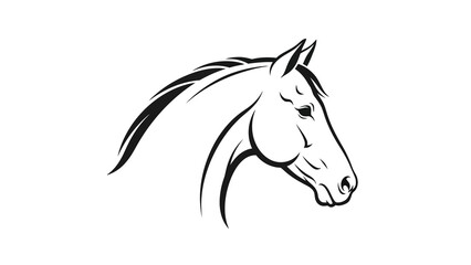 A black outlined horse head mane flowing on a white background
