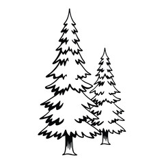 Adobe Illustrator Artwork CAD Drawings. Minimal style cad tree line side view, set of graphics trees elements outline symbol for architecture and landscape design drawing. Vector illustration
