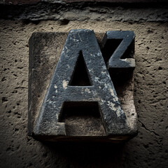 A powerful carved stone letter &ldquo;AZ&rdquo; logo with rough texture and dramatic lighting.