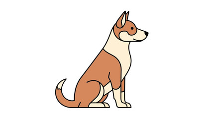 A cartoon dog sits upright featuring a brown body and light creamcolored chest and head