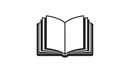 A line art illustration depicts an open book with visible pages and a spine
