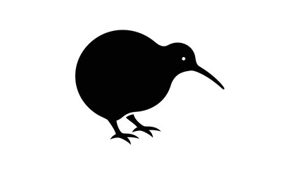 A silhouette of a kiwi bird standing on a white background