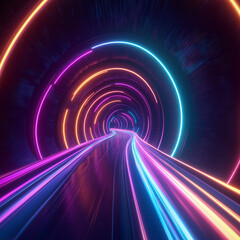 A vibrant looping tunnel of rainbow neon rings curving into the distance, perfect for gamers, music lovers, and anyone who wants bold, high-energy color in their room or studio.