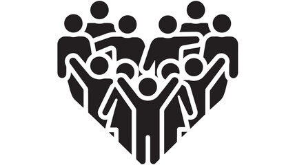 Dynamic group of diverse people celebrating success together forming a strong heart shape symbolizing unity and teamwork in modern design