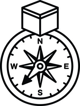Kaaba compass icon symbol isolated for muslim pray qibla direction. Islamic faith navigation tool