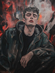 Intense Young Man Portrait in Dramatic Lighting