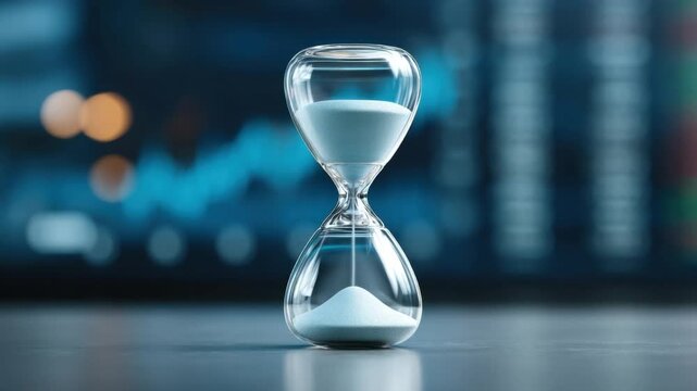 Elegant hourglass symbolizing time management, patience, and the passage of time in a modern business environment  4k video footage