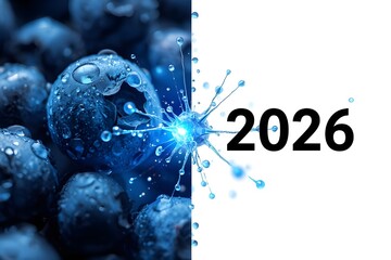 2026 New Year background with blueberries.