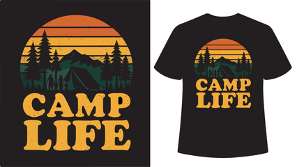 Vintage camp life sunset mountain trees t-shirt design