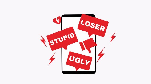 Cyberbullying insults displayed on a phone screen, suitable for social media awareness campaigns and educational materials on online harassment.