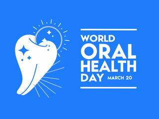World Oral Health Day Graphic Featuring a Sparkling Tooth on a Blue Background bright
