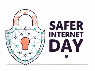 Safer Internet Day Graphic Featuring a Padlock with a Network Design and Bold Typography