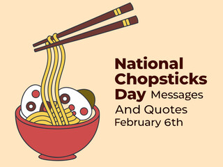 National Chopsticks Day Celebration A Bowl of Noodles with Eggs and Chopsticks Illustration cartoon