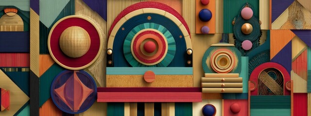 Vibrant Decorative Elements Featuring Geometric Symmetry and Colorful Patterns in a Multidimensional Design