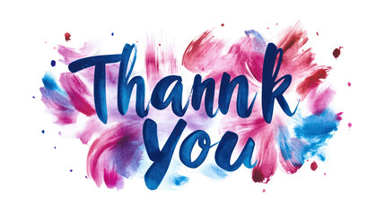 Thank you text with colorful watercolor splash isolated on transparent background