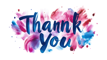 Thank you text with colorful watercolor splash isolated on transparent background