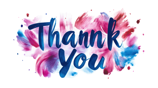 Thank you text with colorful watercolor splash isolated on transparent background - Powered by Adobe