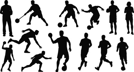 Diverse Poses for Handball, Soccer, Golf, Running, and Other Team Sports Vector Collection Isolated on White.