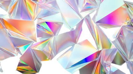 Iridescent geometric shapes abstract texture isolated on transparent background