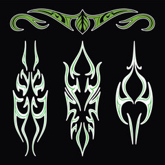 Green Pinstriping Motorcycle and Car Design, Hand-Drawn Vintage Vector Artwork Featuring Classic Lines and Decorative Stripes for Retro Vehicle Customization and Graphic Projects